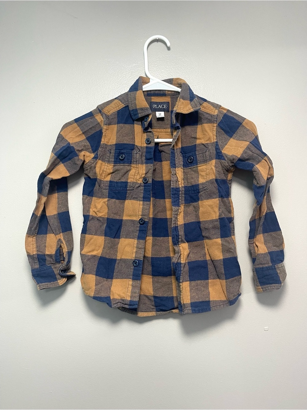 Place Boys Blue and Brown Plaid Button-Down Shirt